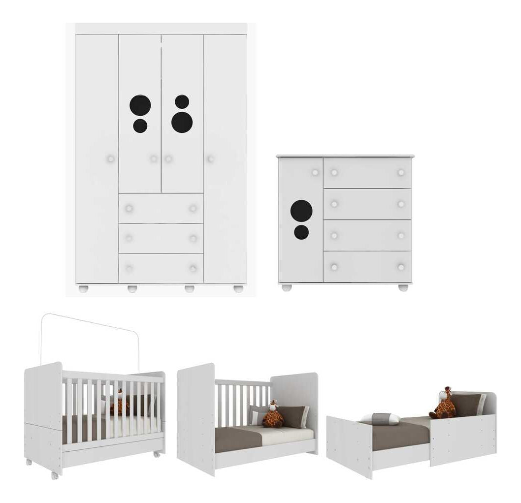 Quarto Bebê Completo Infantil com Guarda-Roupa Cômoda Berço e Colchão Incluso Pimpolho Multimóveis Branco 1 ano de garantia